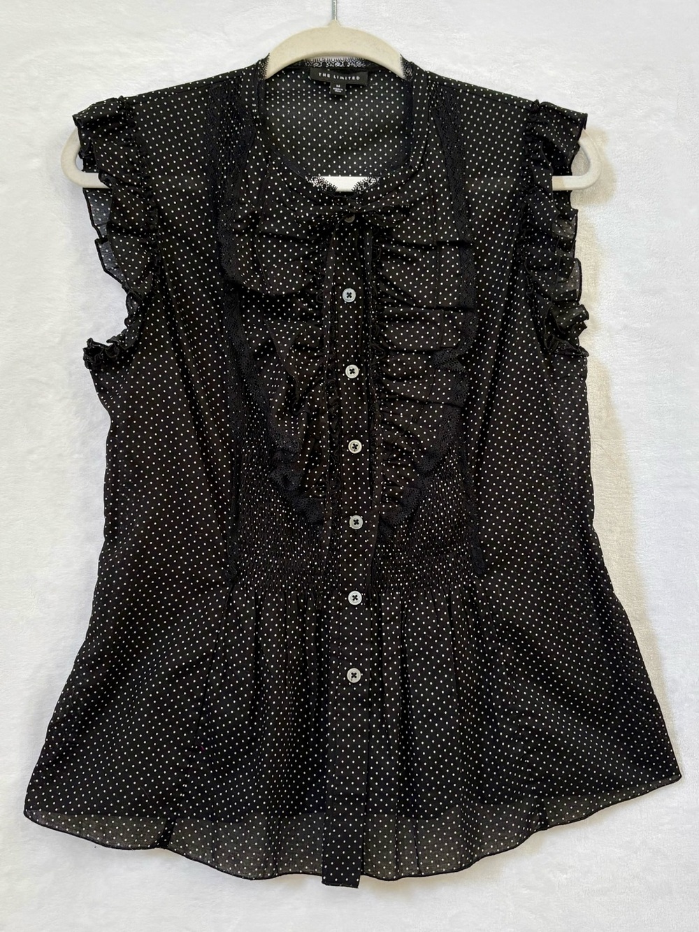The Limited Black & White Polka Dot Ruffle Button-Front Blouse